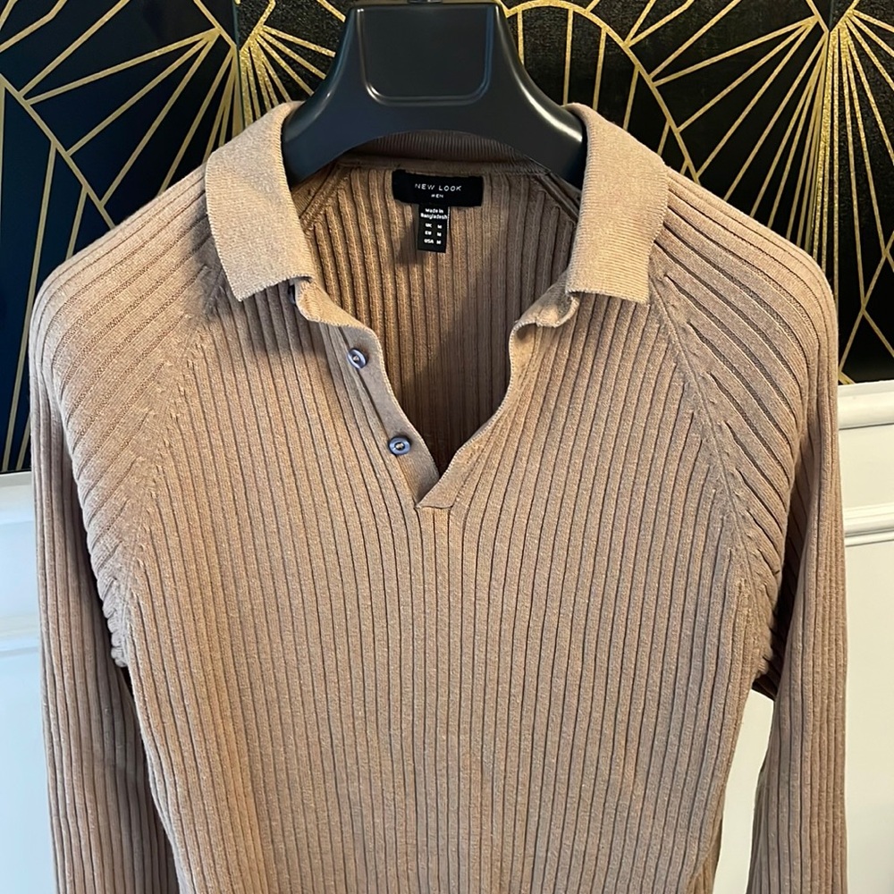 New Look men’s ribbed long sleeve polo in slim fit